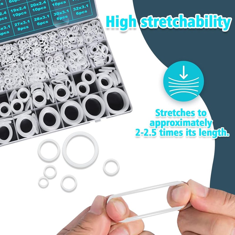Keze 1228 Pcs 32 Size Clear Food Grade Silicone O Rings Assortment Kit with Pick and Hook,White Heat Resistance VMQ Seal O Ring Set Metric OD:4-32mm - Image 5